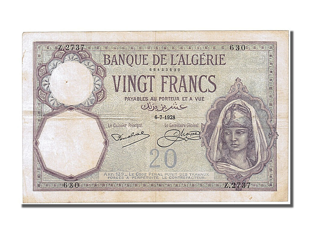 Bankovka,
Alžírsko,
20 franků