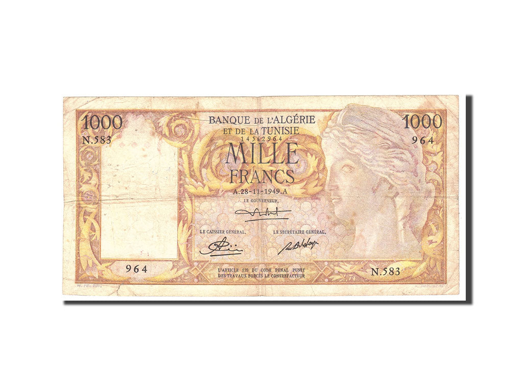 Bankovka,
Alžírsko,
1000 franků