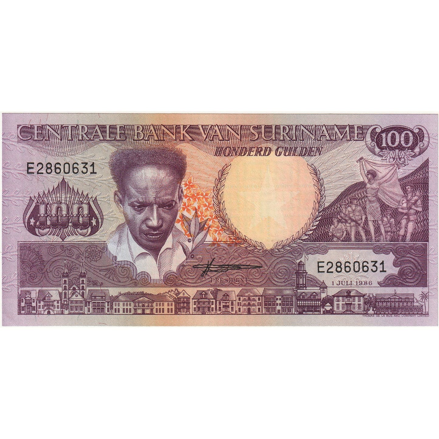 Surinam,
100 zlatých,
1986