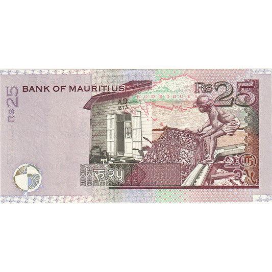 Bankovka,
Mauricius,
25 rupií