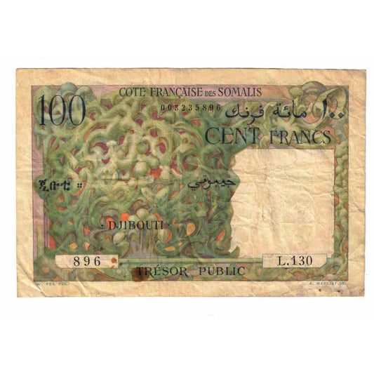 Bankovka,
francouzské Somaliland,
100 franků