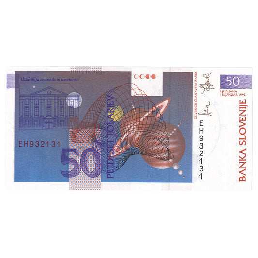 Bankovka,
Slovinsko,
50 Tolarjev