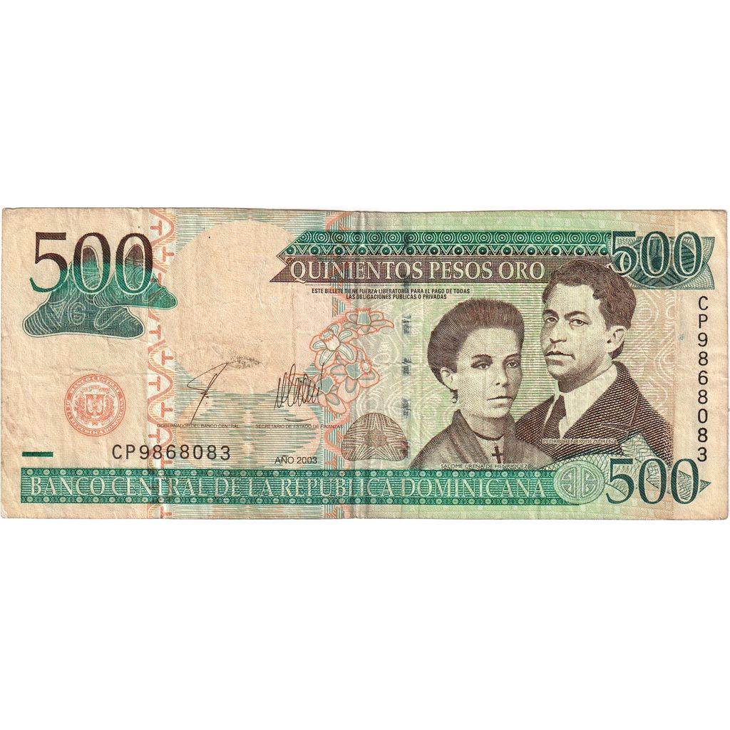 Dominikánská republika,
500 pesos oro,
VF(20-25)