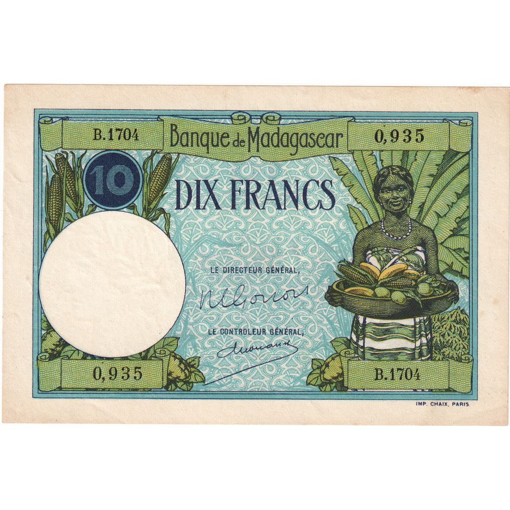 Madagaskar,
10 franků,
Nedatováno (1937-47)