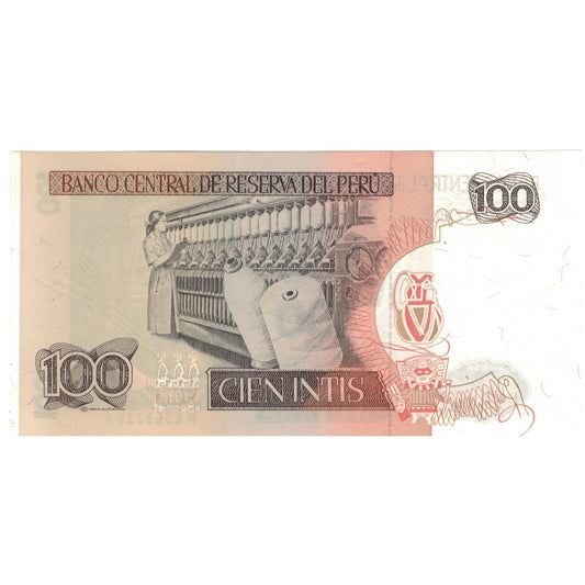 Bankovka,
Peru,
100 Intis