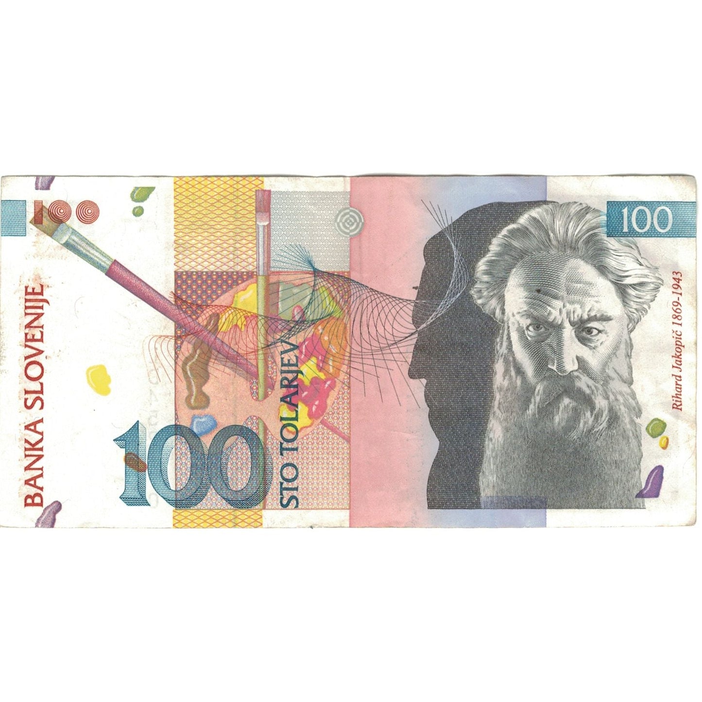 Bankovka,
Slovinsko,
100 Tolarjev