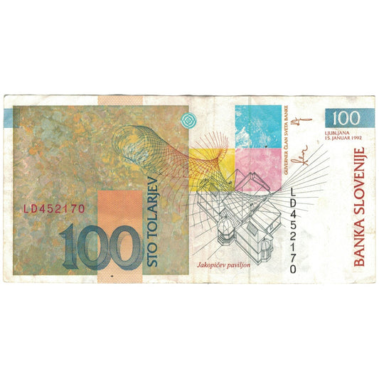 Bankovka,
Slovinsko,
100 Tolarjev