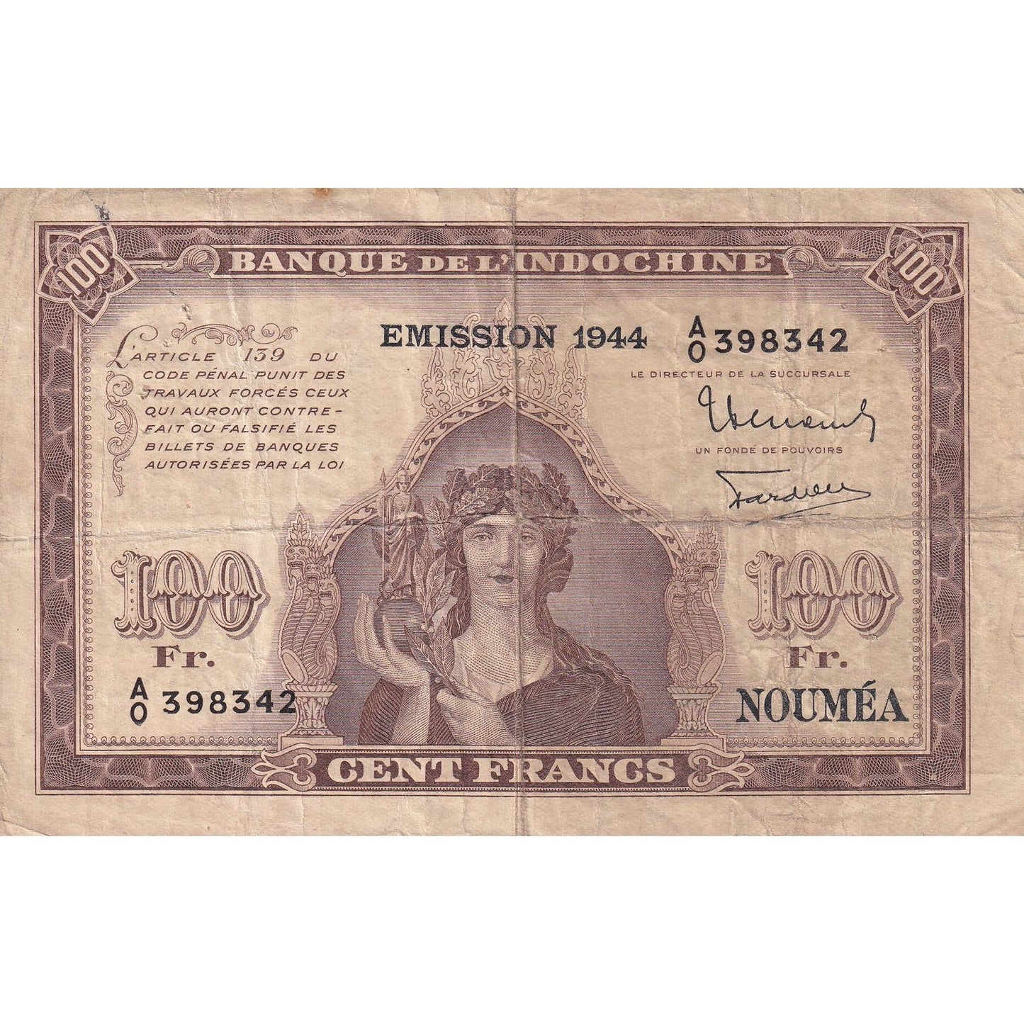 Bankovka, 
  
  Nová Kaledonie, 
  
  100 franků