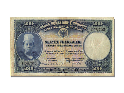 Bankovka, 
  
  Albánie, 
  
  20 Franka Ari