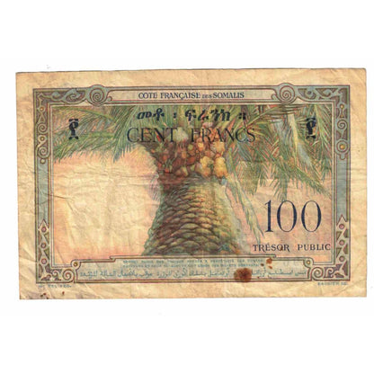 Bankovka, 
  
  francouzské Somaliland, 
  
  100 franků