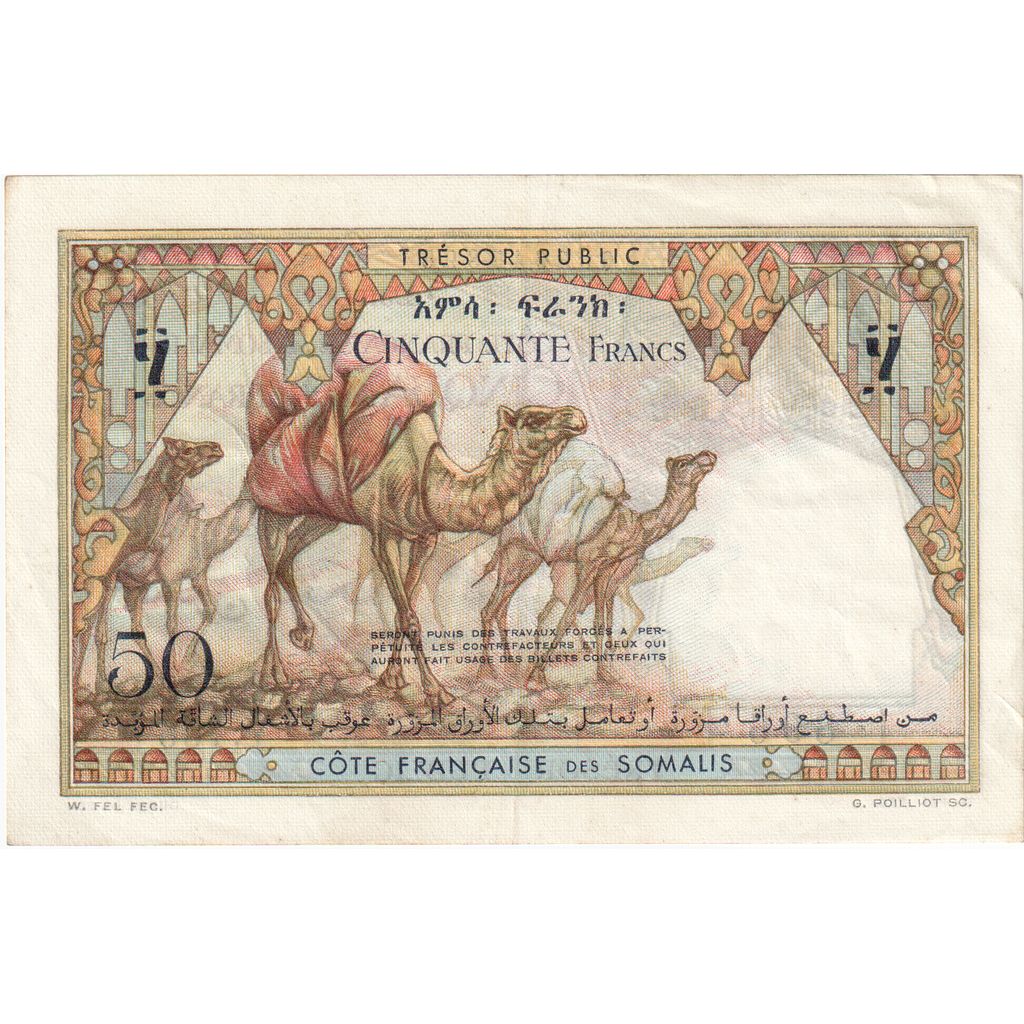 francouzské Somaliland, 
  
  50 franků, 
  
  Nedatováno (1952)