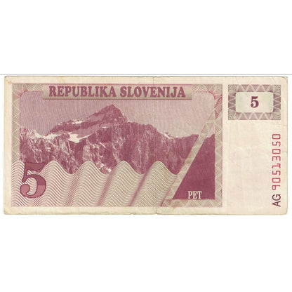 Bankovka, 
  
  Slovinsko, 
  
  5 (Tolarjev)