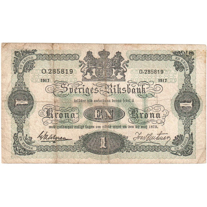Švédsko, 
  
  1 koruna, 
  
  1917