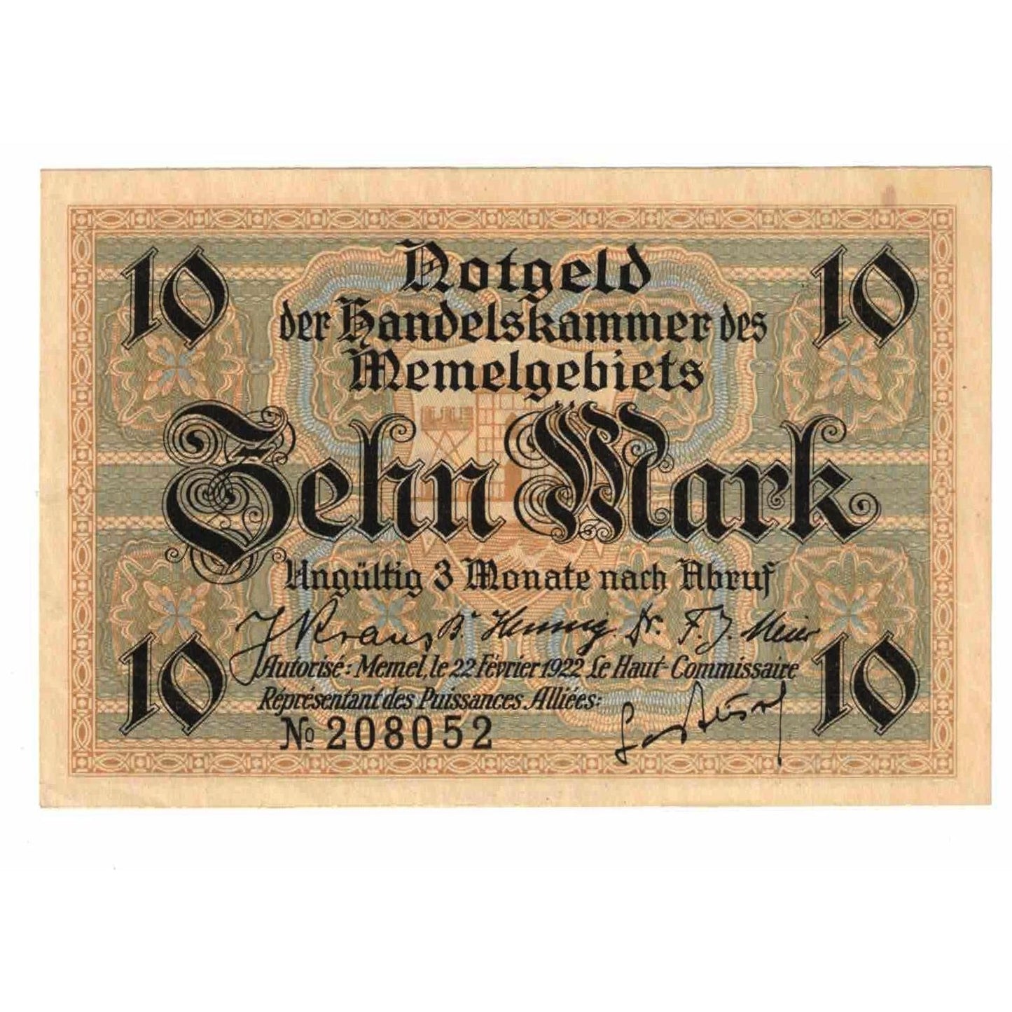 Bankovka, 
  
  memel, 
  
  10 Mark