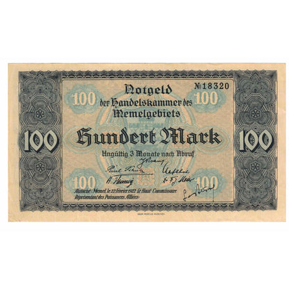 Bankovka, 
  
  memel, 
  
  100 marek