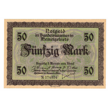 Bankovka, 
  
  memel, 
  
  50 marek