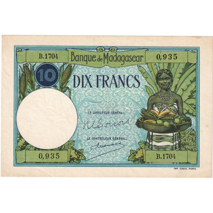 Madagaskar, 
  
  10 franků, 
  
  Nedatováno (1937-47)