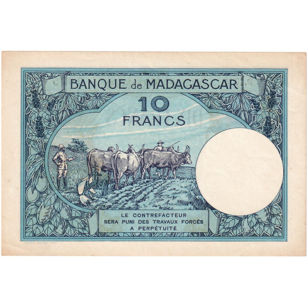 Madagaskar, 
  
  10 franků, 
  
  Nedatováno (1937-47)